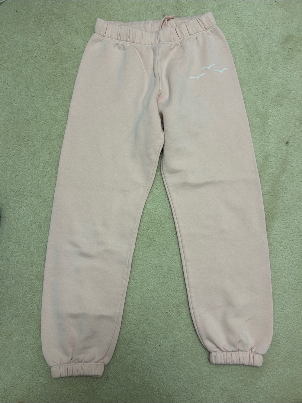 Relaxed Blush Pink Fleece Joggers with Seagull Accent